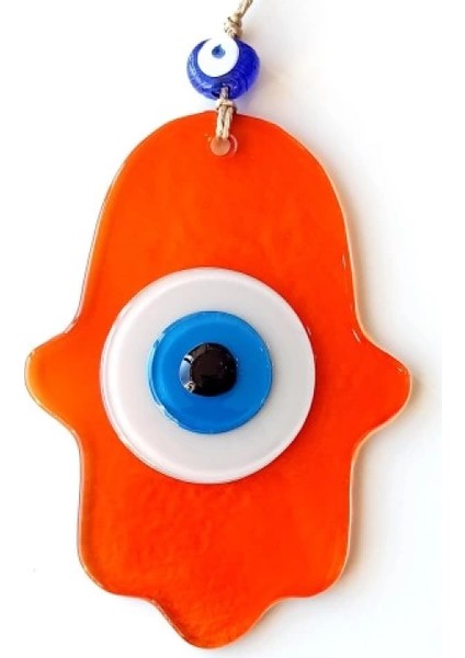 Nazar Boncuklu Şeffaf Turuncu Fatma Ana Bereket Eli Cam Duvar Süsü