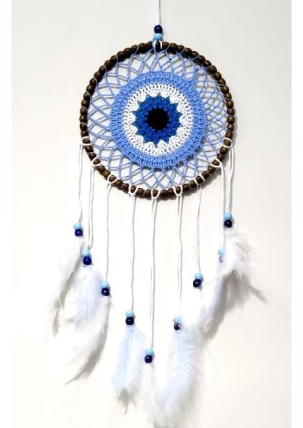 Nazar Boncuğu Motifli El Yapımı Buz Mavisi Renginde Düş Kapanı Duvar Süsü fiyatları