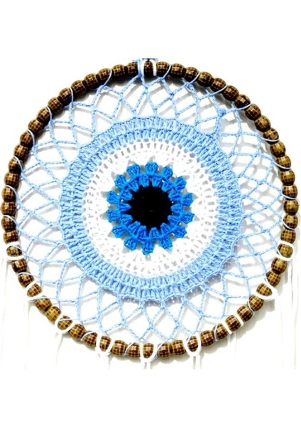 Nazar Boncuğu Motifli El Yapımı Buz Mavisi Renginde Düş Kapanı Duvar Süsü modelleri