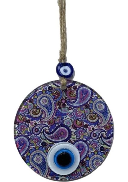 Mandala Desen Mavi Mor Nazar Boncuklu Füzyon Cam El Işçiliği 12 cm Duvar Süsü Nazarlık Hediyelik Eşya indirimleri