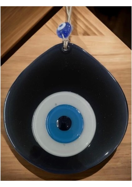 Mavi Nazar Boncuklu Siyah Renk Nazar Boncuklu Damla Desen El Yapımı Duvar Süsü