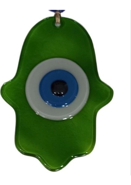 Nazar Boncuklu Yağ Yeşili Renginde Fatma Ana Bereket Eli Cam Duvar Süsü