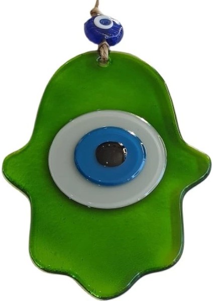 Nazar Boncuklu Yağ Yeşili Renginde Fatma Ana Bereket Eli Cam Duvar Süsü modelleri