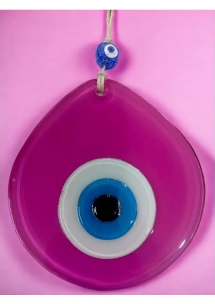 Mavi Nazar Boncuklu Pembe Renk Nazar Boncuklu Damla Desen El Yapımı Duvar Süsü
