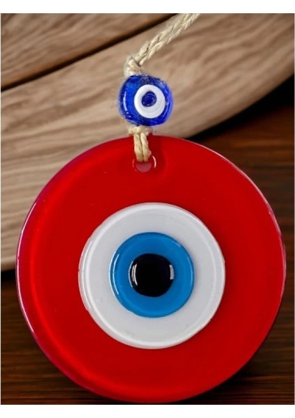 Mini Boy Kırmızı Nazar Boncuklu Duvar Süsü 10 cm Cam Duvar Dekoru