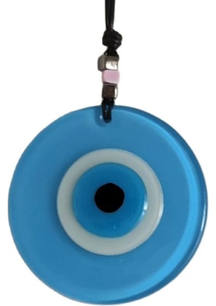 Nazar Boncuklu Deri Ipli Bebe Mavisi Renginde Cam Duvar Süsü