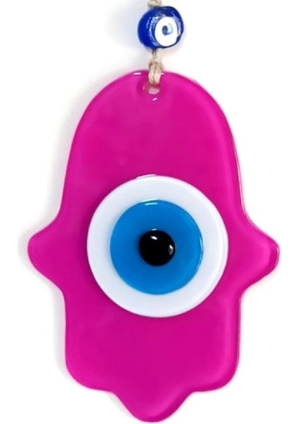 Nazar Boncuklu Fuşya Renk Fatma Ana Bereket Eli Cam Duvar Süsü