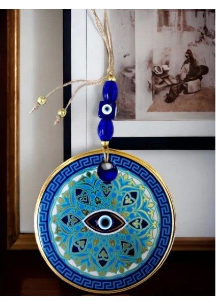 Nazar Boncuk Gözlü Mavi Çizgili Duvar Süsü Desenli Duvar Dekoru modelleri