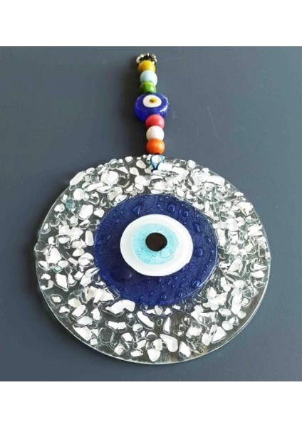 Mavi Nazar Boncuklu Beyaz Kesme Cam Desenli Duvar Süsü Nazarlık fırsatları