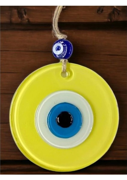 Mini Boy Sarı Nazar Boncuklu Duvar Süsü 10 cm Cam Duvar Dekoru