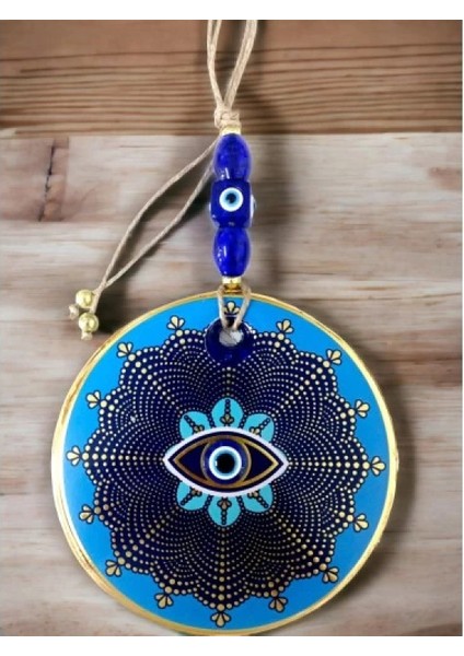 Mavi Cam Üstü Altın Puantiyeli Göz Nazar Boncuklu Duvar Süsü fiyatları