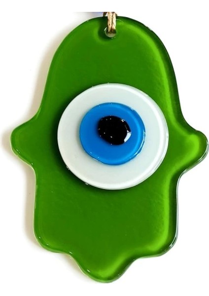 Nazar Boncuklu Çimen Yeşili Renginde Fatma Ana Bereket Eli Cam Duvar Süsü