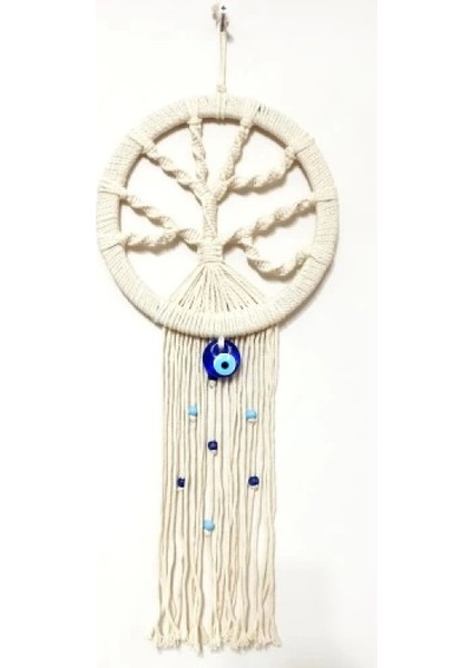 Nazar Boncuklu Ekru Renk Makrome Hayat Ağacı Duvar Süsü fiyatları