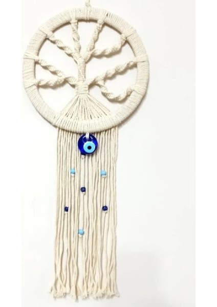 Nazar Boncuklu Ekru Renk Makrome Hayat Ağacı Duvar Süsü modelleri