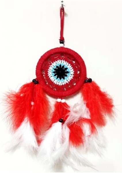 Kırmızı ve Beyaz Kuş Tüylü Dream Catcher El Yapımı Mini Duvar Süsü fiyatları