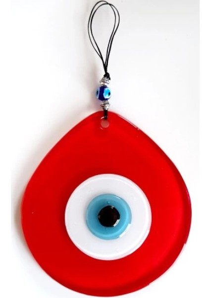 Kırmızı Renk Damla Model Nazar Boncuklu El Yapımı Duvar Süsü