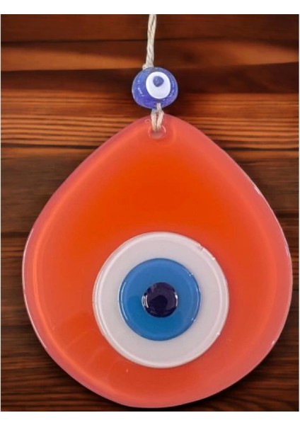 Mavi Nazar Boncuklu Turuncu Renk Nazar Boncuklu Damla Desen El Yapımı Duvar Süsü