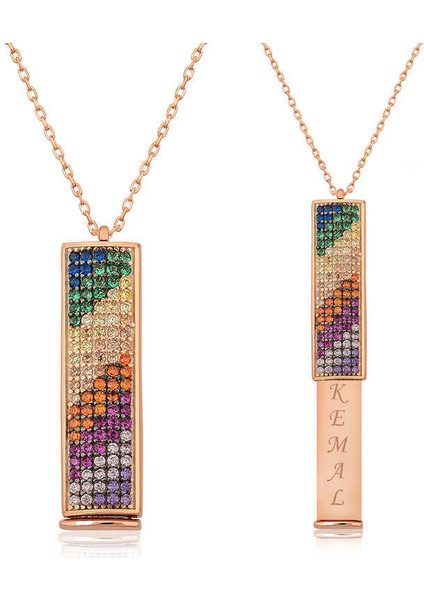 Gümüş Rose Kişiye Özel Gökkuşağı Kolye