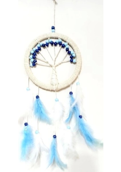 Mavi Beyaz Kuş Tüylü Hayat Ağacı Düş Kapanı Duvar Süsü fiyatları