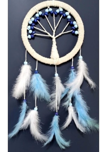 Mavi Beyaz Kuş Tüylü Hayat Ağacı Düş Kapanı Duvar Süsü modelleri
