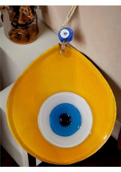 Mavi Nazar Boncuklu Şeffaf Bal Renk Nazar Boncuklu Damla Desen El Yapımı Duvar Süsü indirimleri