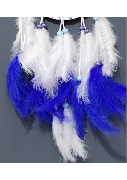 Nazar Boncuğu Desenli Bol Kuş Tüylü Beyaz Renk Dream Catcher El Yapımı Duvar Dekoru modelleri