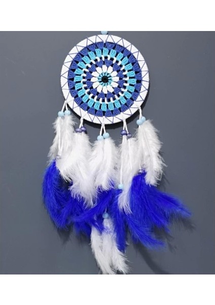 Nazar Boncuğu Desenli Bol Kuş Tüylü Beyaz Renk Dream Catcher El Yapımı Duvar Dekoru fırsatları