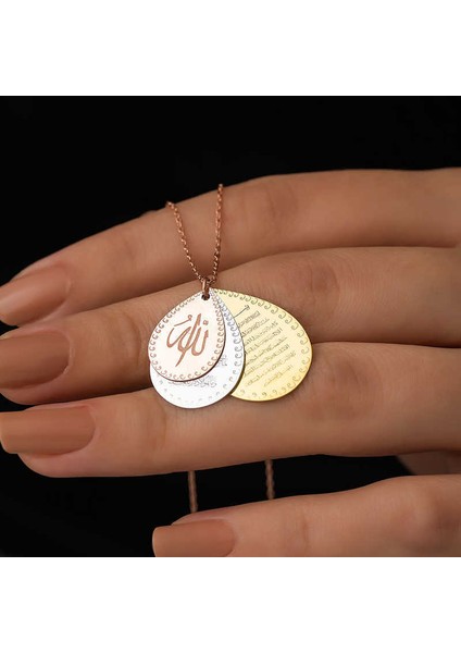 ​gümüş Rose Ayetel Kürsi, Nazar Ayeti ve Allah Yazılı Bayan Kolye fiyatları