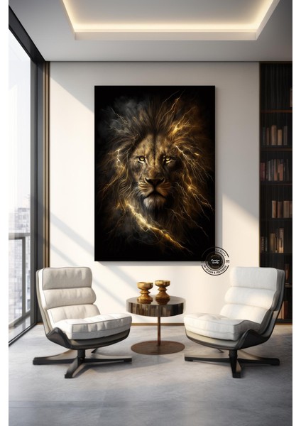 Aslan Kral Duvar Sanatı; Siyah-Altın Soyut Aslan Tablosu; Dev Boy Kanvas; Oyun Odası Dekoru; Asmaya modelleri