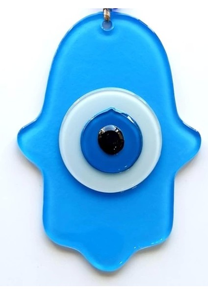 Nazar Boncuklu Bebek Mavisi Renginde Fatma Ana Bereket Eli Cam Duvar Süsü