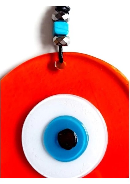 Mavi Nazar Boncuklu El Yapımı Deri Ipli Turuncu Renk Şeffaf Cam Duvar Süsü fiyatları