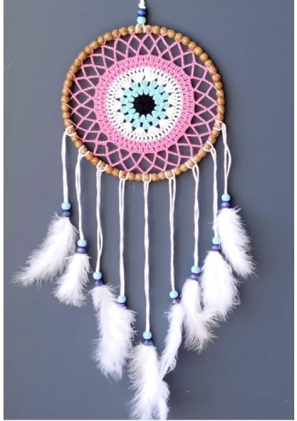 Nazar Boncuğu Motifli Düş Kapanı El Yapımı Pembe Duvar Süsü modelleri