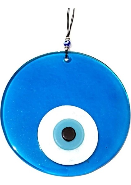 Mavi Renk 16 Santimetre El Yapımı Cam Nazar Boncuğu Duvar Süsü
