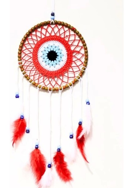 Nazar Boncuğu Motifli Düş Kapanı El Yapımı Kırmızı Duvar Süsü