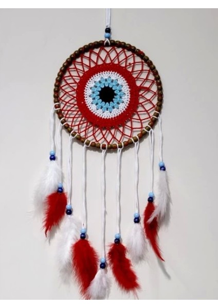 Nazar Boncuğu Motifli Düş Kapanı El Yapımı Kırmızı Duvar Süsü modelleri