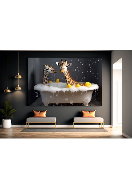 Küvette Zürafa, Komik Hayvan Tablosu, Renkli Bebek Zürafa Portresi, Ev Dekoru fiyatları
