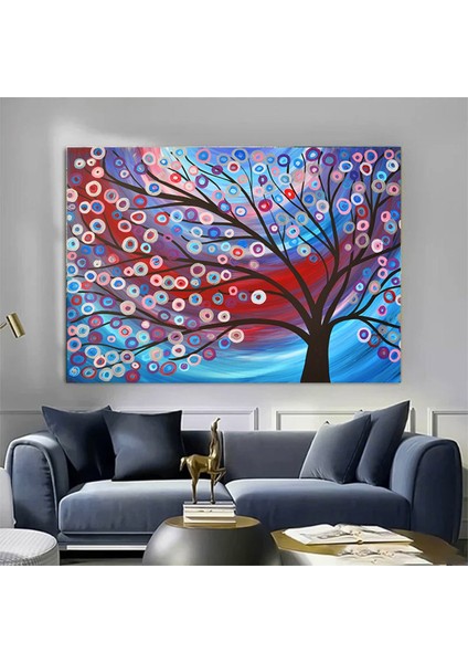 Yağlıboya Renkli Ağaç Kanvas Tablosu