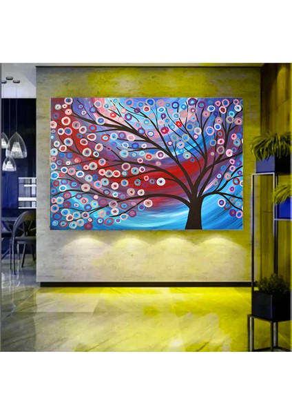Yağlıboya Renkli Ağaç Kanvas Tablosu