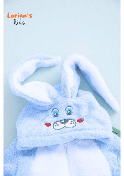 Welsoft Erkek Mavi Tavşan Yumuşak Peluş Fermuarlı Bebek Tulumu - 1 Yaş
