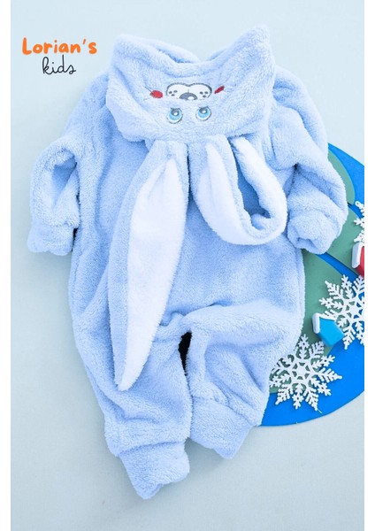 Welsoft Erkek Mavi Tavşan Yumuşak Peluş Fermuarlı Bebek Tulumu - 1 Yaş fırsatları