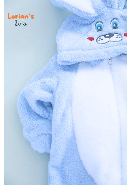 Welsoft Erkek Mavi Tavşan Yumuşak Peluş Fermuarlı Bebek Tulumu - 1 Yaş indirimleri