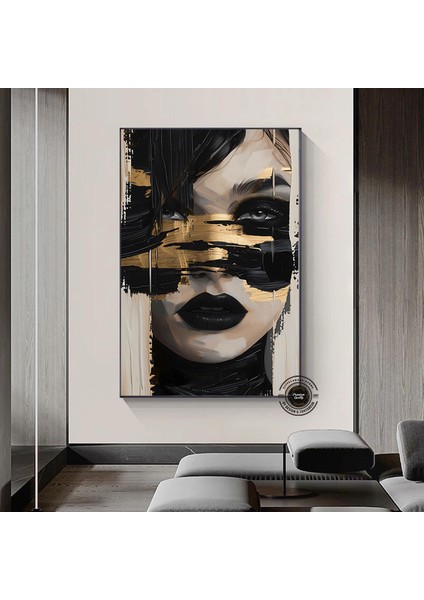 Soyut Kadın Portresi – Siyah ve Altın Çok Renkli Poster – Modern Sanat