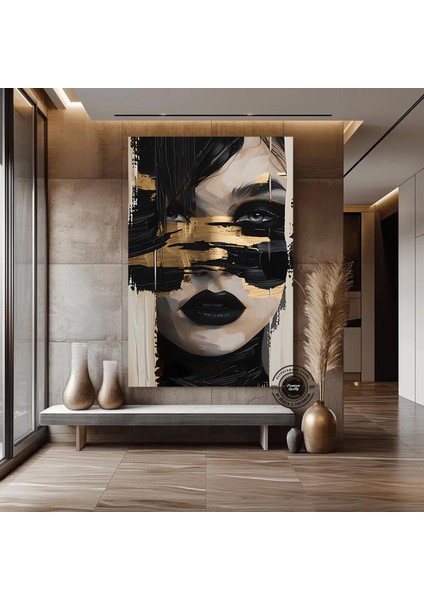Soyut Kadın Portresi – Siyah ve Altın Çok Renkli Poster – Modern Sanat fiyatları