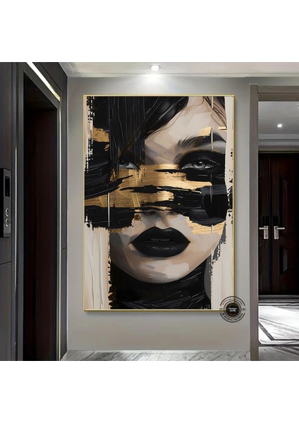 Soyut Kadın Portresi – Siyah ve Altın Çok Renkli Poster – Modern Sanat modelleri
