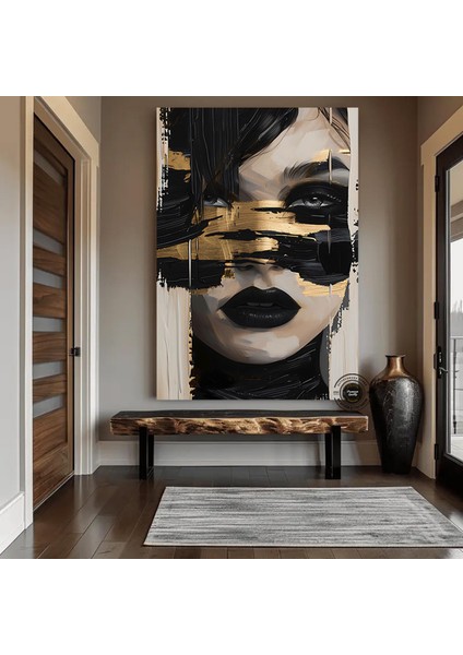 Soyut Kadın Portresi – Siyah ve Altın Çok Renkli Poster – Modern Sanat fırsatları