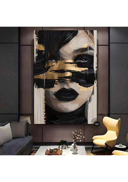 Soyut Kadın Portresi – Siyah ve Altın Çok Renkli Poster – Modern Sanat indirimleri