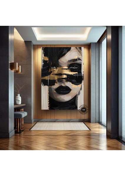 Soyut Kadın Portresi – Siyah ve Altın Çok Renkli Poster – Modern Sanat