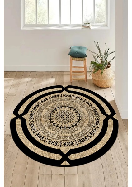 Dijital Kaymaz Yıkanabilir Motif Siyah Salon Halısı Mutfak Halısı Koridor Halısı Halı-Yolluk D4080Y