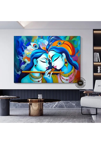 Radha Krishna Kanvas Tablosu; Geleneksel Hint Reprodüksiyonu; Krishna ve Radha Duvar Dekoru; Hintli