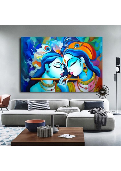 Radha Krishna Kanvas Tablosu; Geleneksel Hint Reprodüksiyonu; Krishna ve Radha Duvar Dekoru; Hintli